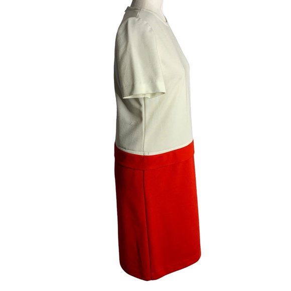 Vintage Leslie Fay Dropped Waist Shift Dress 8 White Red Short Sleeve Zipper - Picture 5 of 6